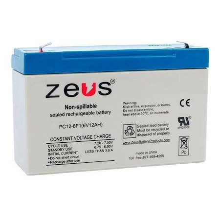 Zeus Battery Products 12Ah 6V F1 Sealed Lead Acid Battery PC12-6F1